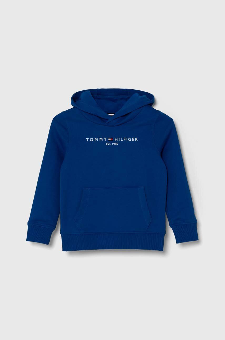 

Детски памучен суичър Tommy Hilfiger в синьо с качулка с апликация, Син