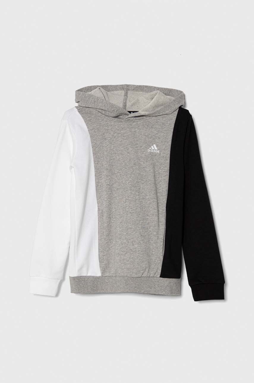 E-shop Dětská mikina adidas šedá barva, s kapucí, vzorovaná