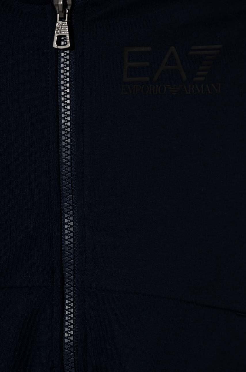 EA7 Emporio Armani Hanorac De Bumbac Pentru Copii Culoarea Albastru Marin, Cu Glugă, Cu Imprimeu