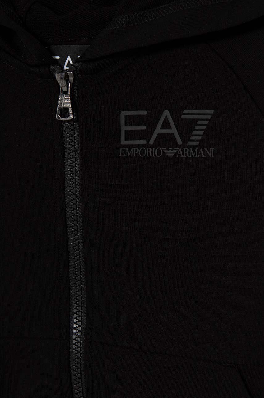 EA7 Emporio Armani Hanorac De Bumbac Pentru Copii Culoarea Negru, Cu Glugă, Cu Imprimeu