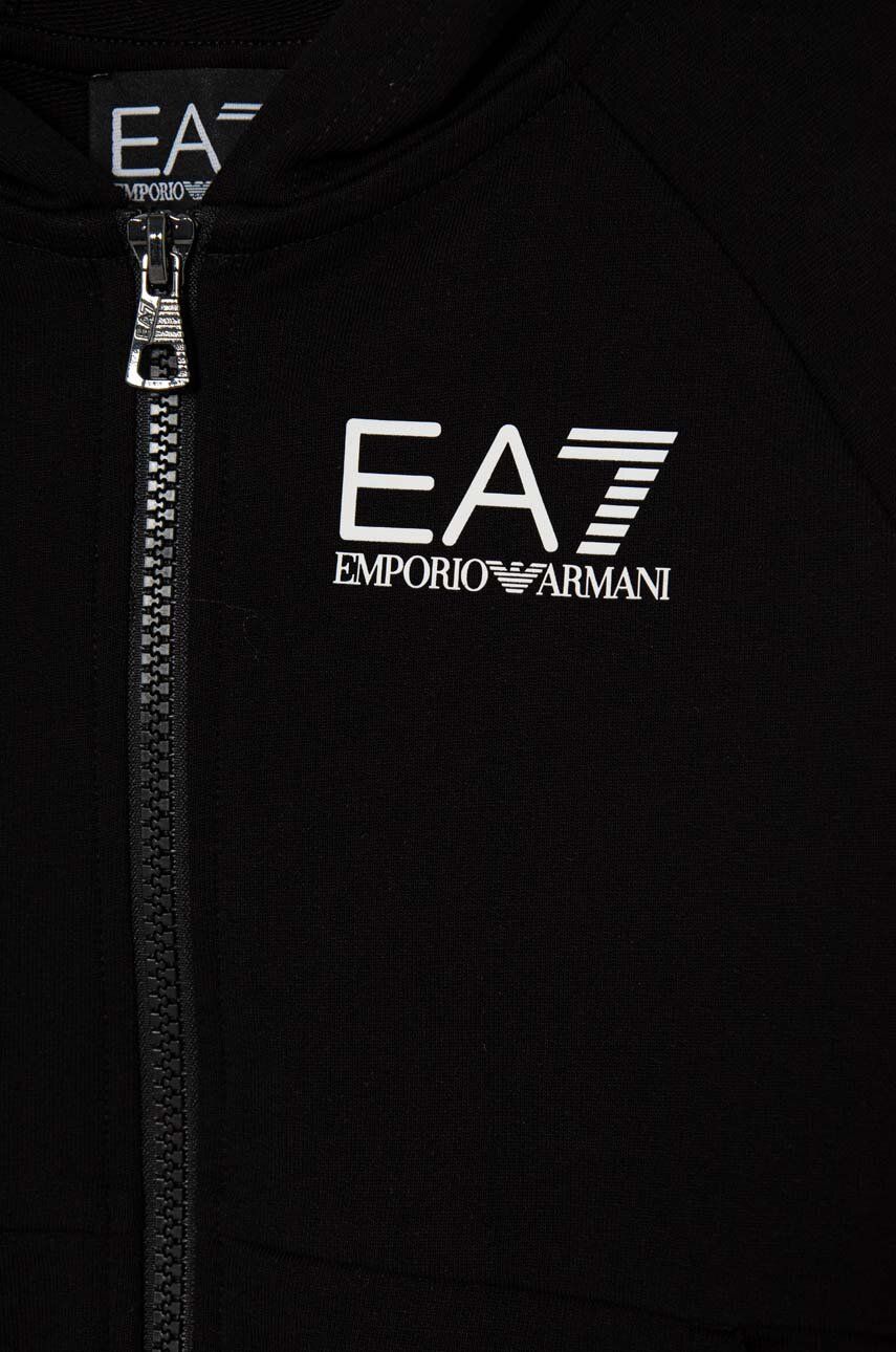 EA7 Emporio Armani Hanorac De Bumbac Pentru Copii Culoarea Negru, Cu Glugă, Cu Imprimeu