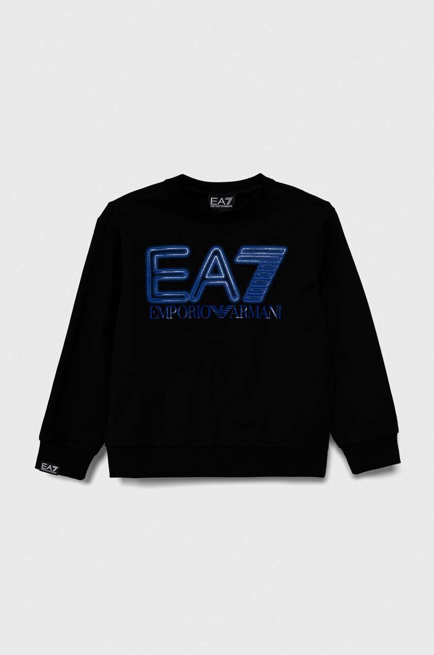 E-shop Dětská bavlněná mikina EA7 Emporio Armani černá barva, s potiskem