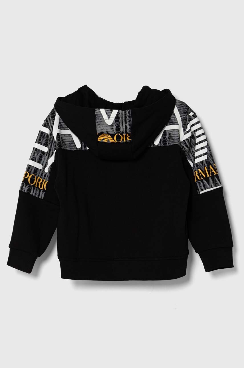 Детская хлопковая кофта EA7 Emporio Armani цвет чёрный с капюшоном с принтом