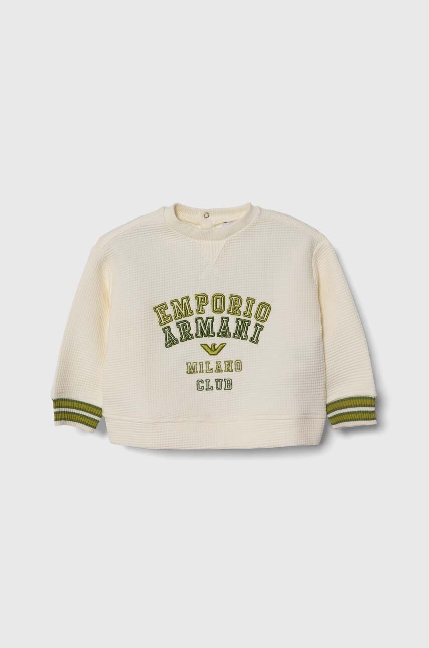 Хлопковая кофта для младенцев Emporio Armani цвет бежевый с аппликацией Хлопковая кофта для младенцев Emporio Armani цвет бежевый с аппликацией