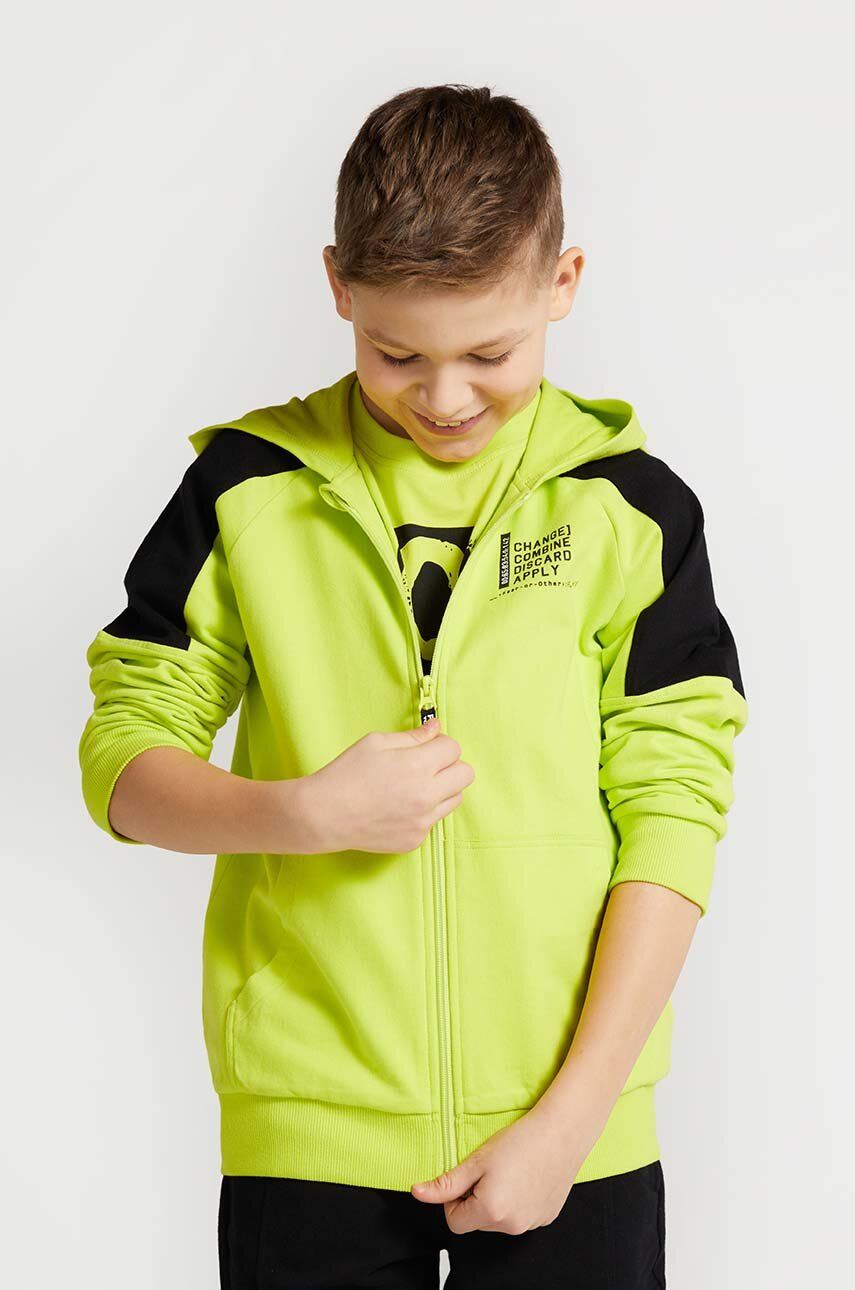 E-shop Dětská bavlněná mikina Coccodrillo zelená barva, s kapucí, s potiskem