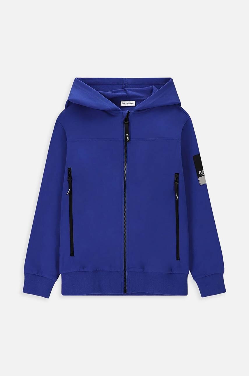 Детская хлопковая кофта Coccodrillo цвет синий с капюшоном однотонная