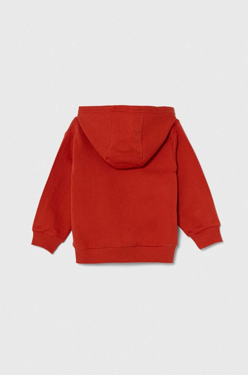 Дитяча бавовняна кофта United Colors of Benetton колір червоний з капюшоном з принтом