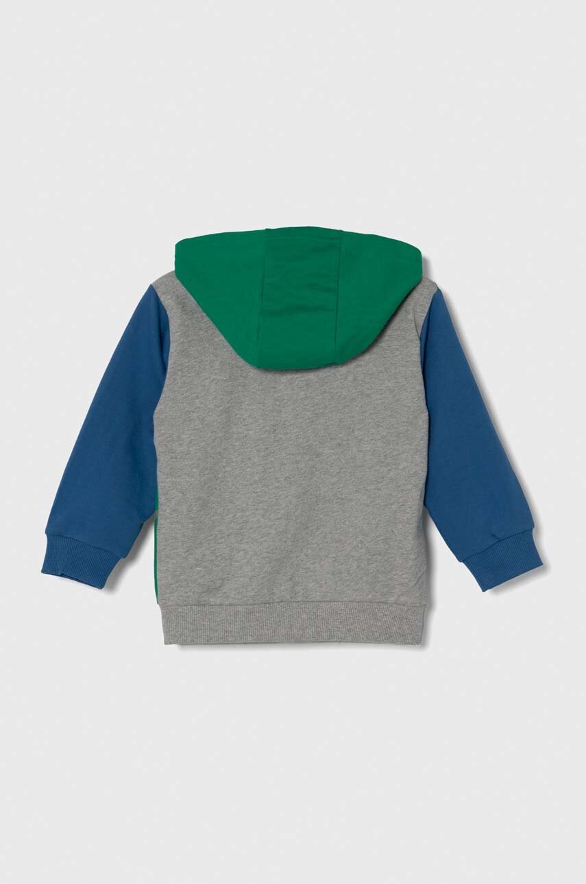 Детская хлопковая кофта United Colors of Benetton цвет зелёный с капюшоном с принтом