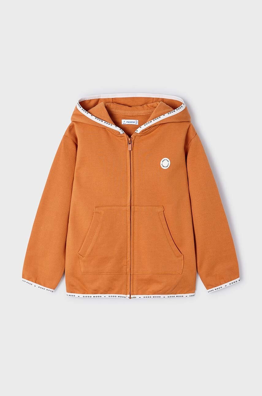 Детская кофта Mayoral цвет оранжевый с капюшоном однотонная