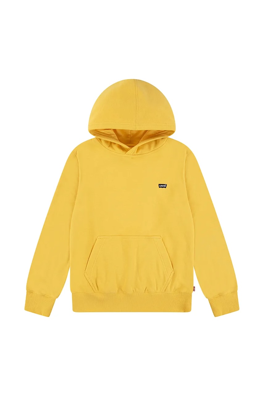 Levi's bluza copii LVB MINI BATWING PULL OVER HOO culoarea galben, cu glugă, neted Levi's bluza copii LVB MINI BATWING PULL OVER HOO culoarea galben, cu glugă, neted