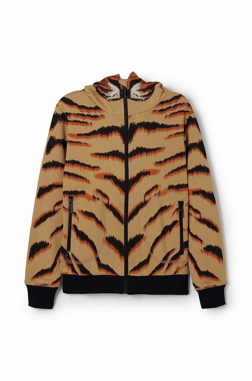 Дитяча бавовняна кофта Desigual колір бежевий з капюшоном візерунок