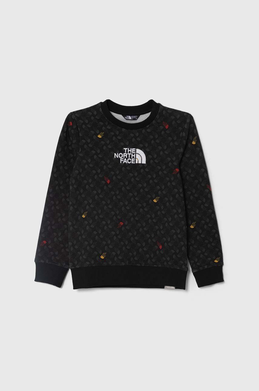 E-shop Dětská bavlněná mikina The North Face DREW PEAK LIGHT CREW PRINT černá barva, vzorovaná