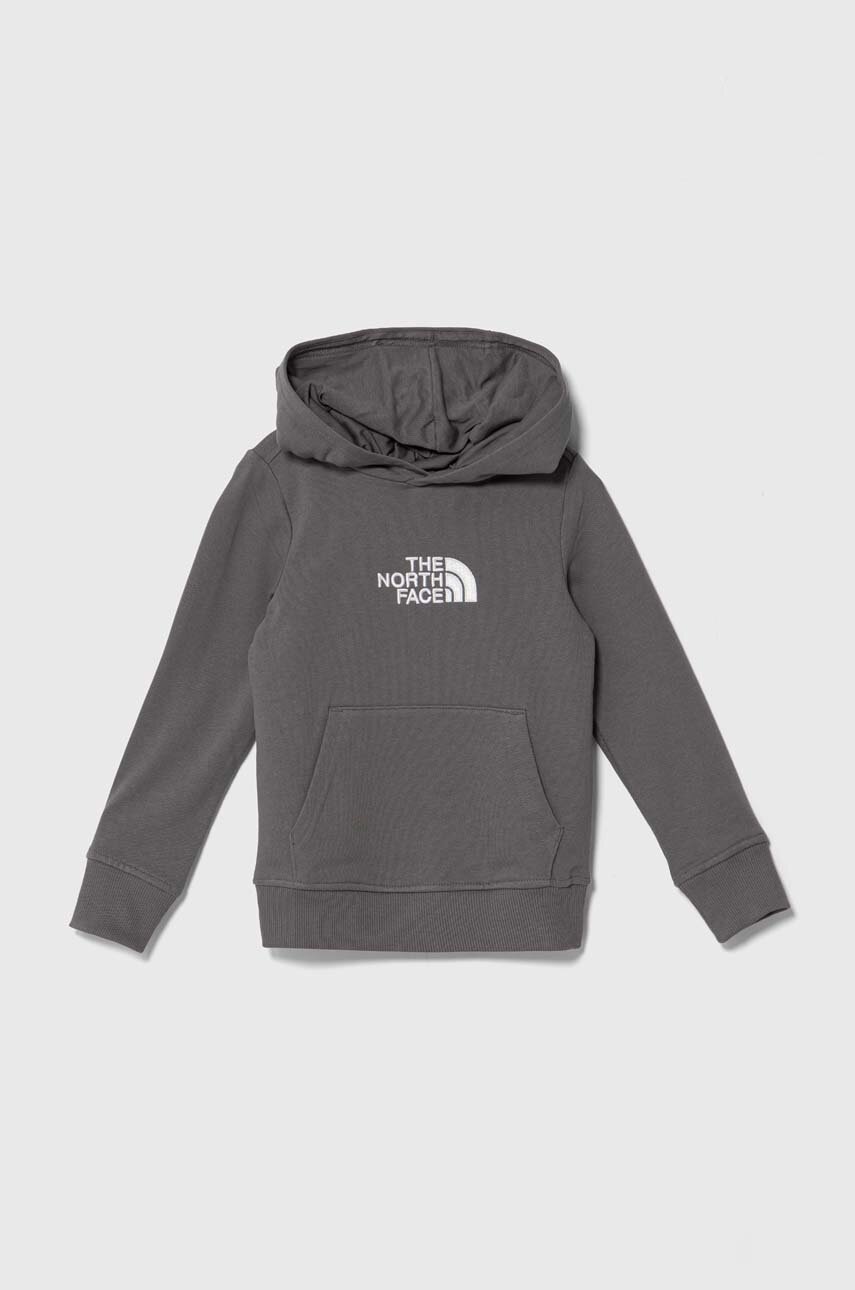 The North Face hanorac de bumbac pentru copii DREW PEAK LIGHT P/O HOODIE culoarea gri, cu gluga, cu imprimeu