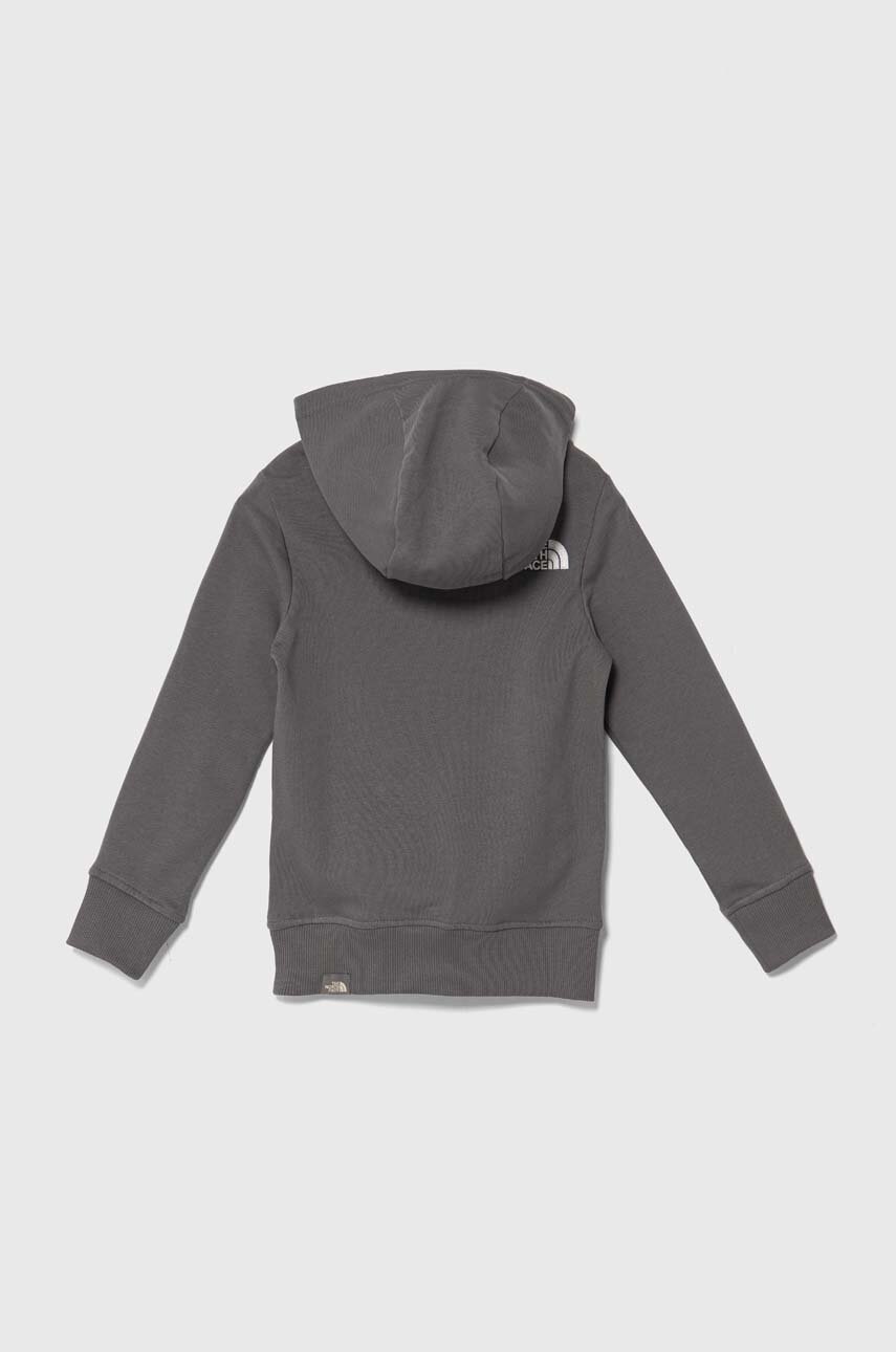 Дитяча бавовняна кофта The North Face DREW PEAK LIGHT P/O HOODIE колір сірий з капюшоном з аплікацією