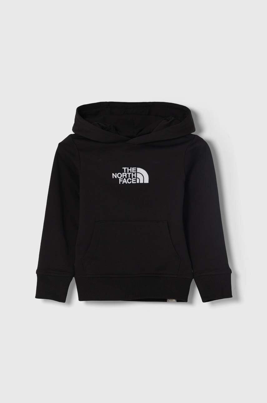 Levně Dětská bavlněná mikina The North Face DREW PEAK LIGHT P/O HOODIE černá barva, s kapucí, s aplikací