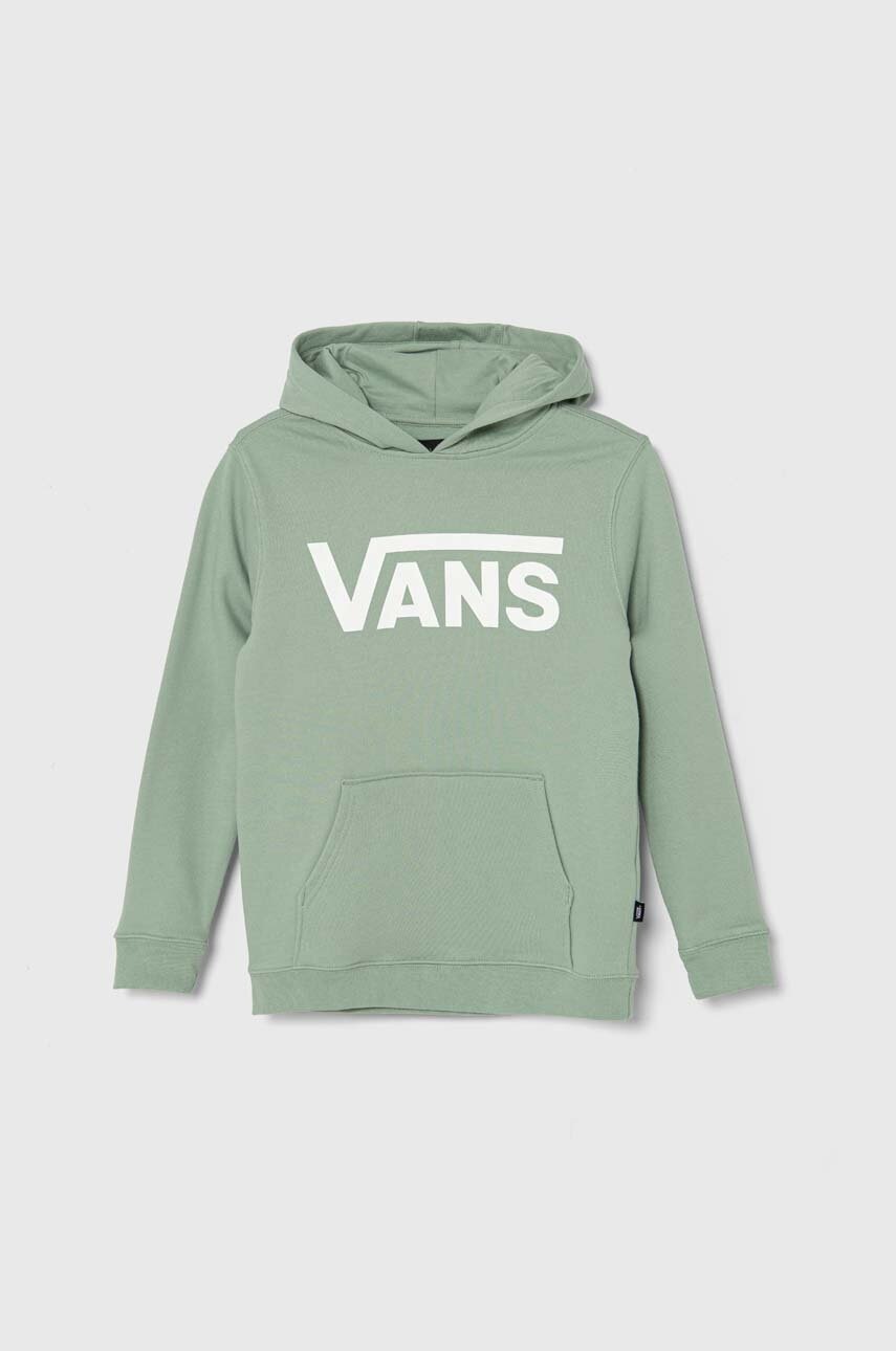 Vans hanorac de bumbac pentru copii culoarea verde, cu glugă, cu imprimeu