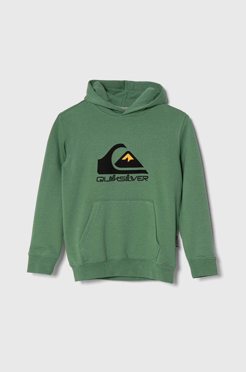 Levně Dětská mikina Quiksilver BIG LOGO zelená barva, s kapucí, s potiskem