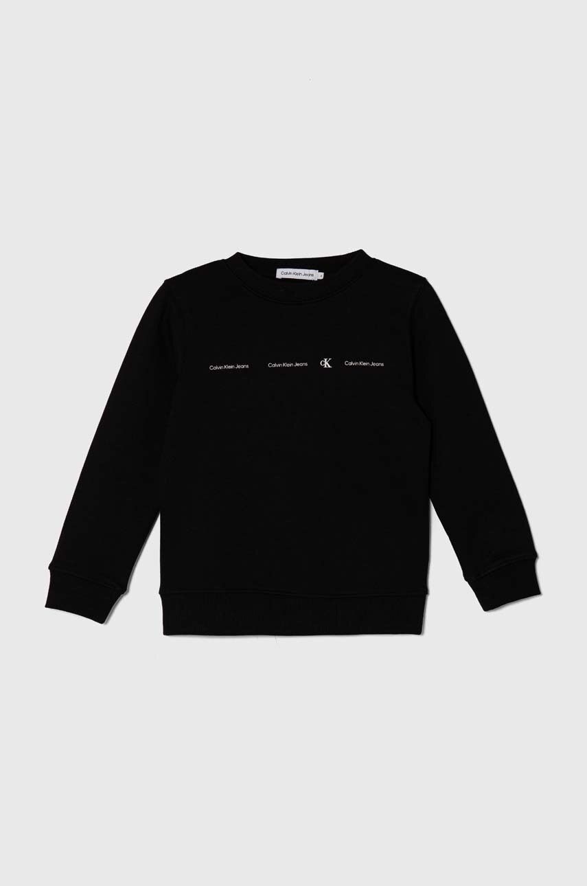 

Детски памучен суичър Calvin Klein Jeans в черно с принт, Черен