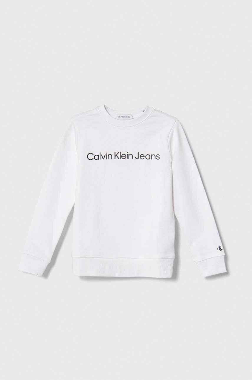 

Детски памучен суичър Calvin Klein Jeans в бяло с принт, Бял
