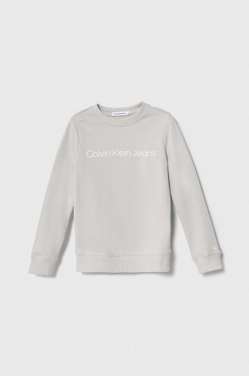 

Детски памучен суичър Calvin Klein Jeans в сиво с принт, Сив
