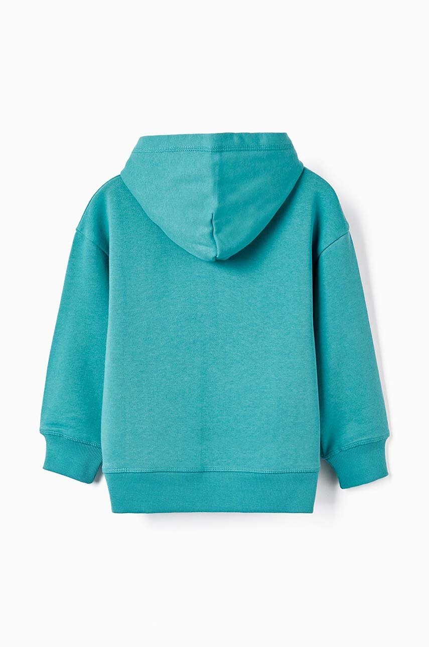 Дитяча бавовняна кофта zippy колір бірюзовий з капюшоном з принтом