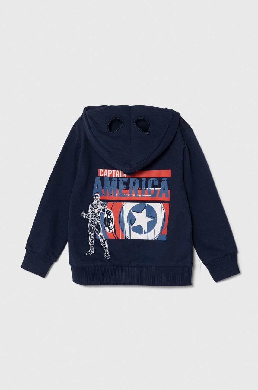 Детская хлопковая кофта zippy цвет синий с капюшоном с принтом Детская хлопковая кофта zippy цвет синий с капюшоном с принтом