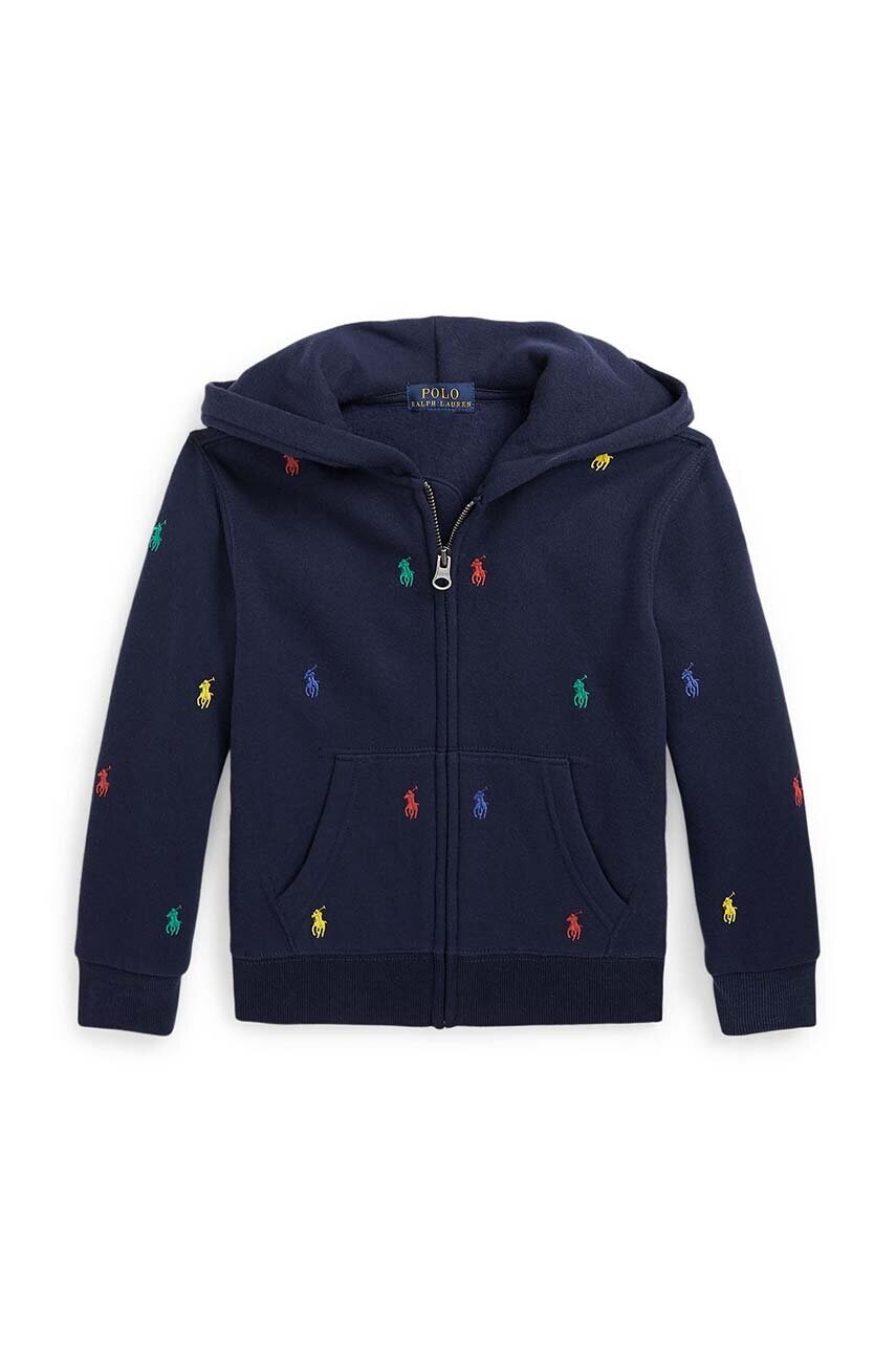 Levně Dětská mikina Polo Ralph Lauren tmavomodrá barva, s kapucí, vzorovaná, 322846209007