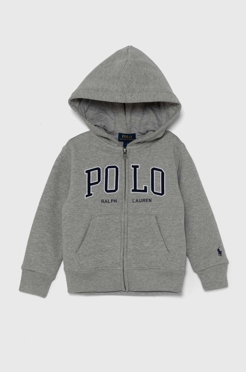 Dětská mikina Polo Ralph Lauren šedá barva, s kapucí, s potiskem, 322950835002