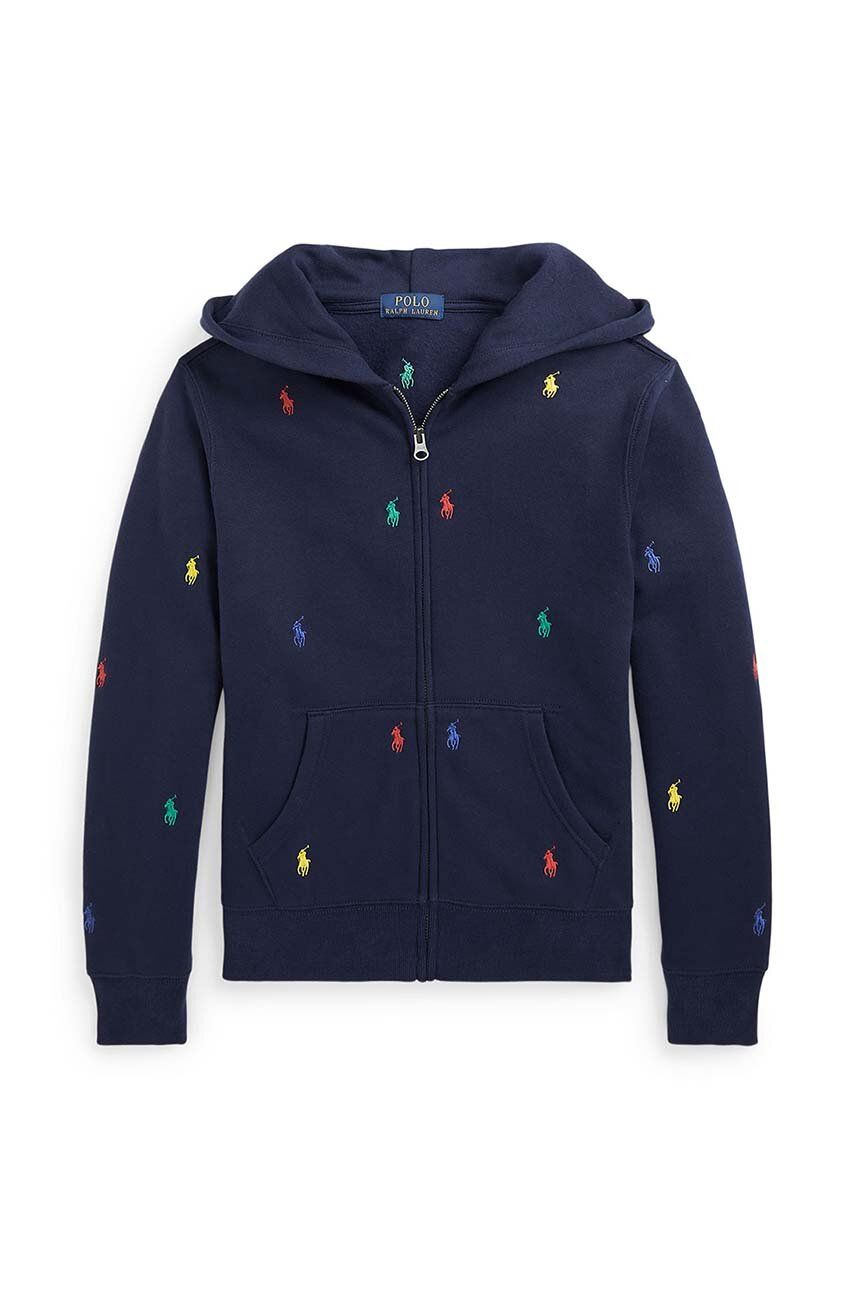 Dětská mikina Polo Ralph Lauren tmavomodrá barva, s kapucí, s aplikací, 323846209007