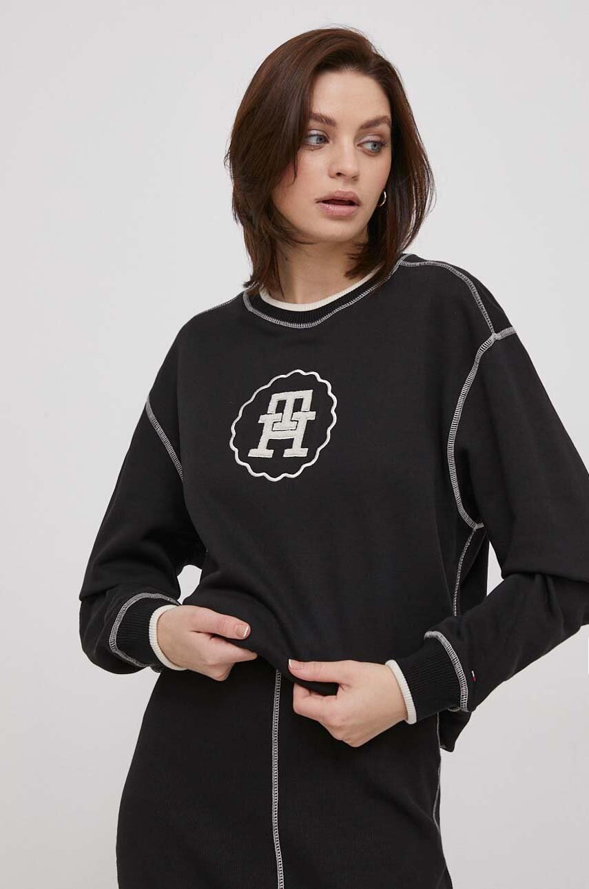 Βαμβακερή μπλούζα Tommy Hilfiger γυναικεία, χρώμα: μαύρο φωτογραφία