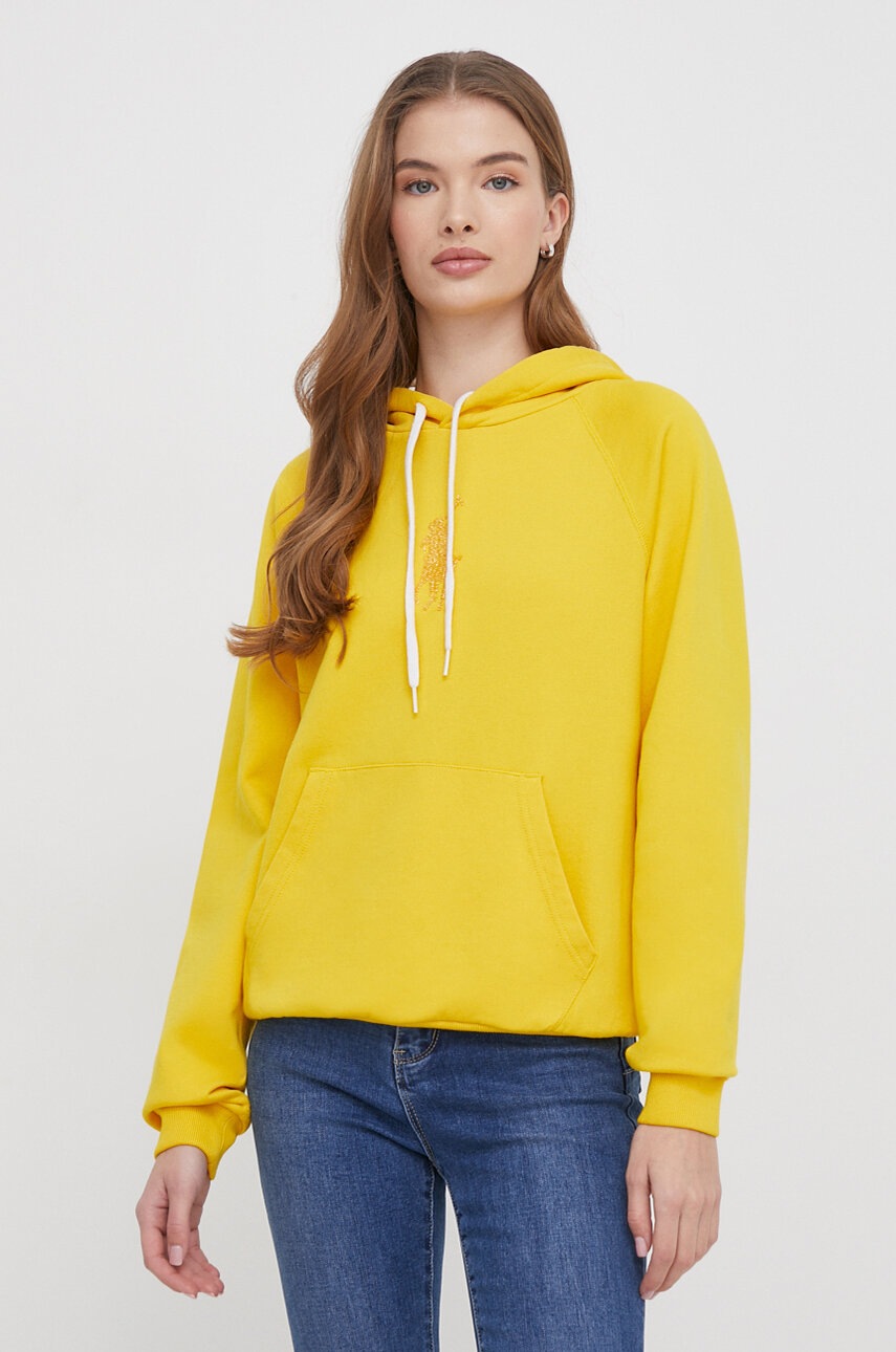 

Памучен суичър Polo Ralph Lauren в жълто с качулка апликация 211916119, Жълт