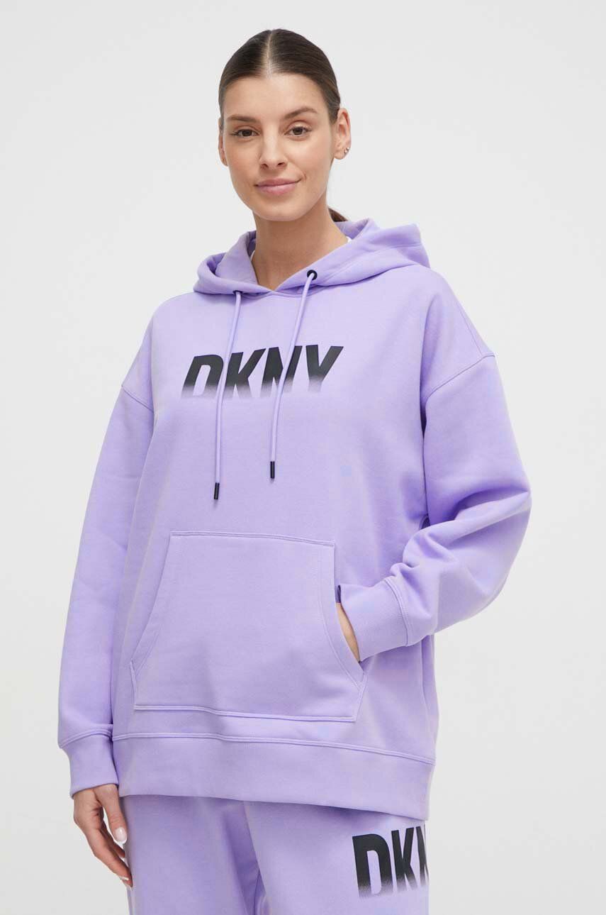 Dkny bluza femei, culoarea violet, cu glugă, cu imprimeu