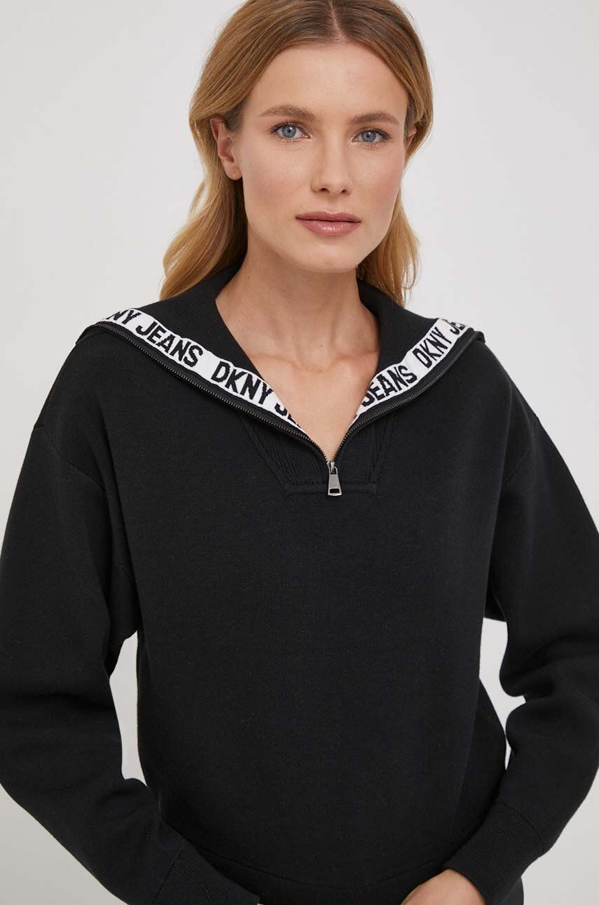 Dkny pulover femei, culoarea negru, călduros, cu guler