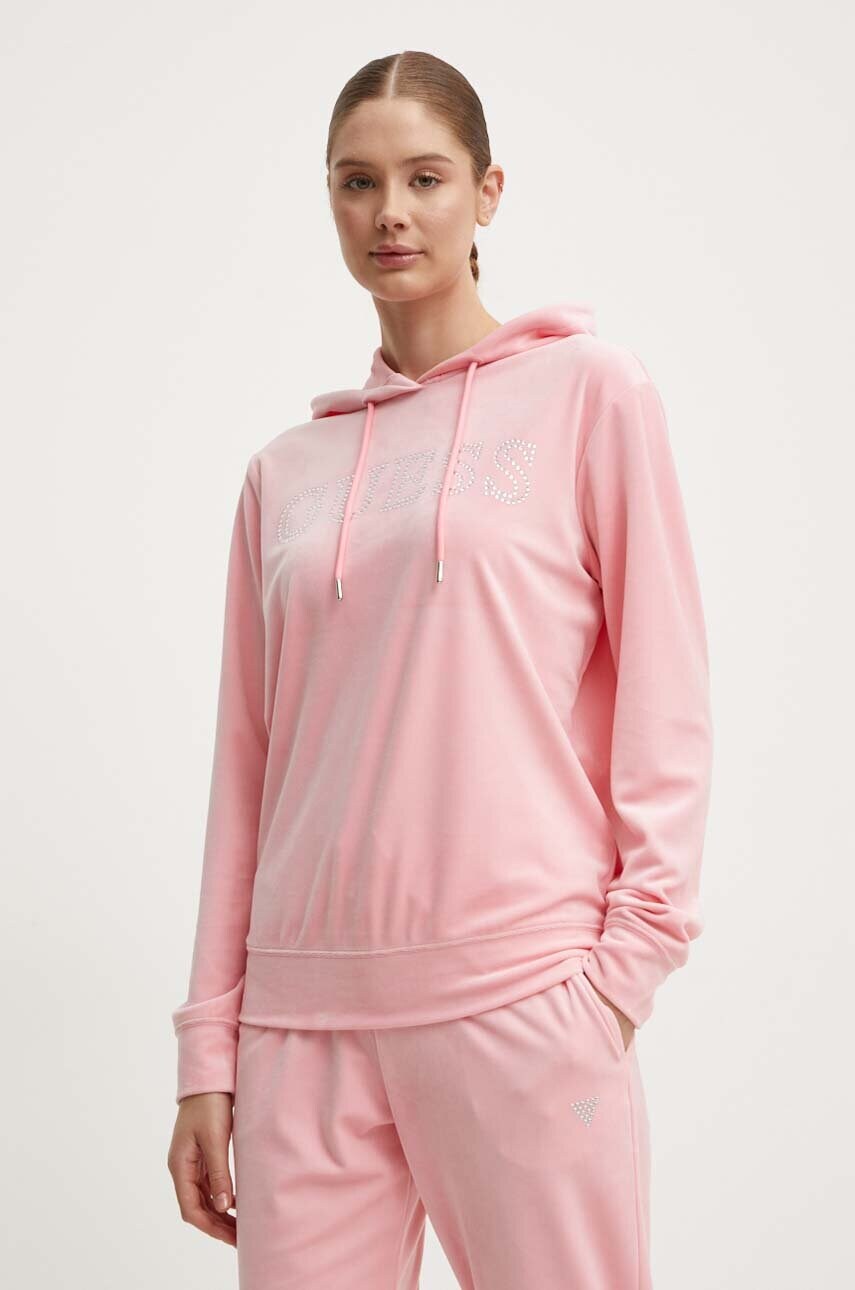Levně Mikina Guess COUTURE dámská, růžová barva, s kapucí, V4RQ25 KBXI2