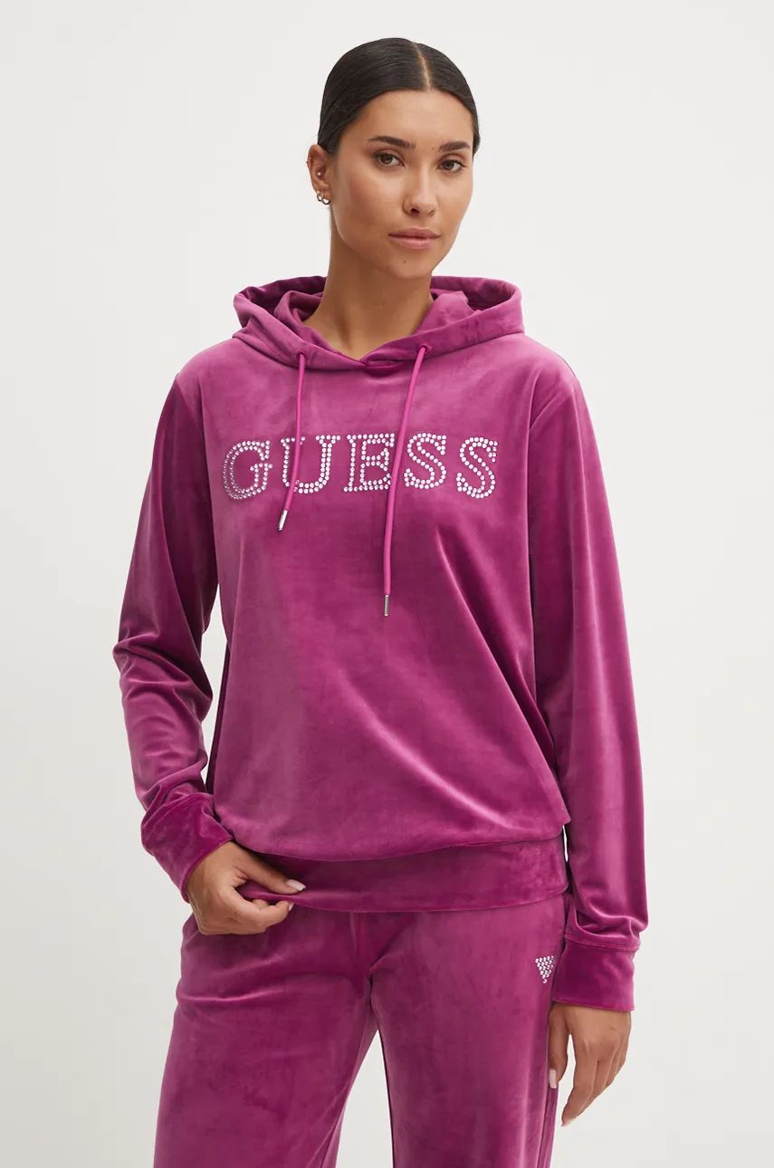 Dukserica Guess COUTURE za žene, boja: ljubičasta, s kapuljačom, V4RQ25 KBXI2