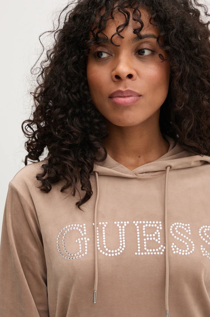 Dukserica Guess COUTURE za žene, boja: smeđa, s kapuljačom, V4RQ25 KBXI2