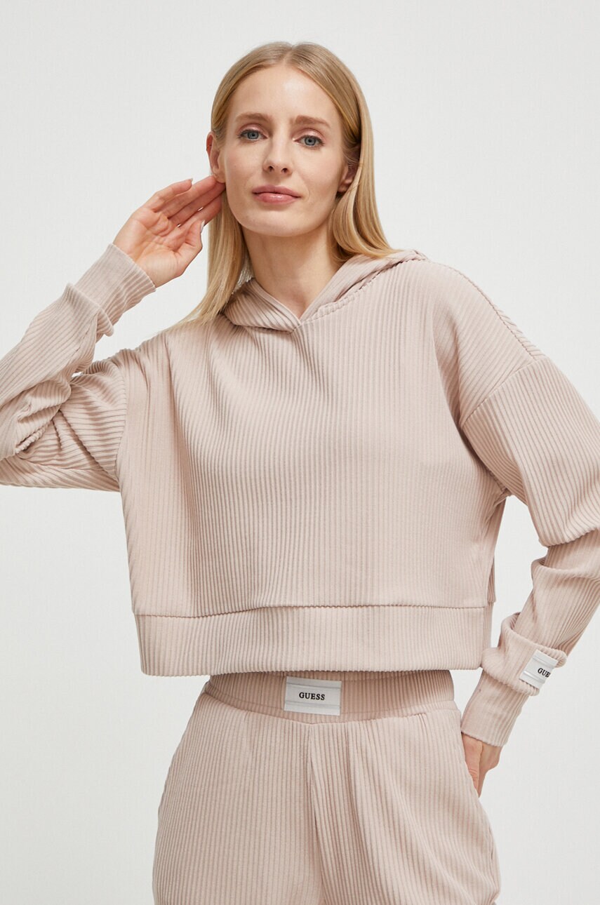 

Кофта Guess женская цвет бежевый с капюшоном однотонная