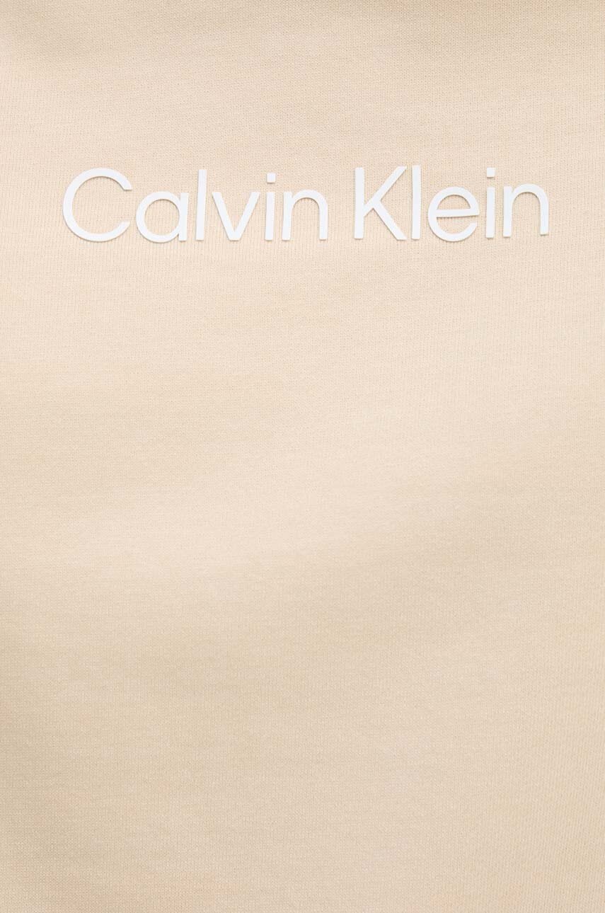 Βαμβακερή μπλούζα Calvin Klein γυναικεία, χρώμα: μπεζ, με κουκούλα, K20K205449 φωτογραφία