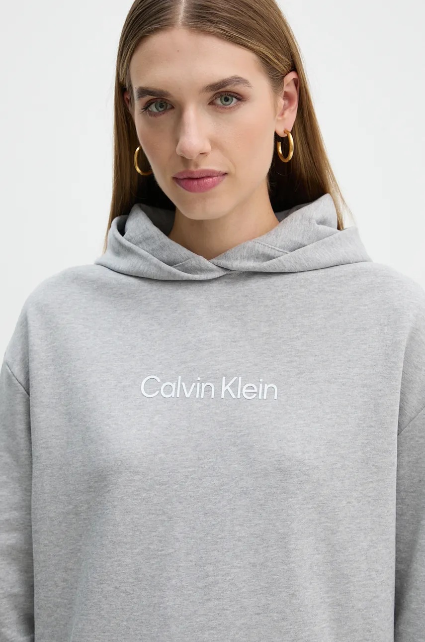 Βαμβακερή μπλούζα Calvin Klein γυναικεία, χρώμα: γκρι, με κουκούλα, K20K205449 φωτογραφία