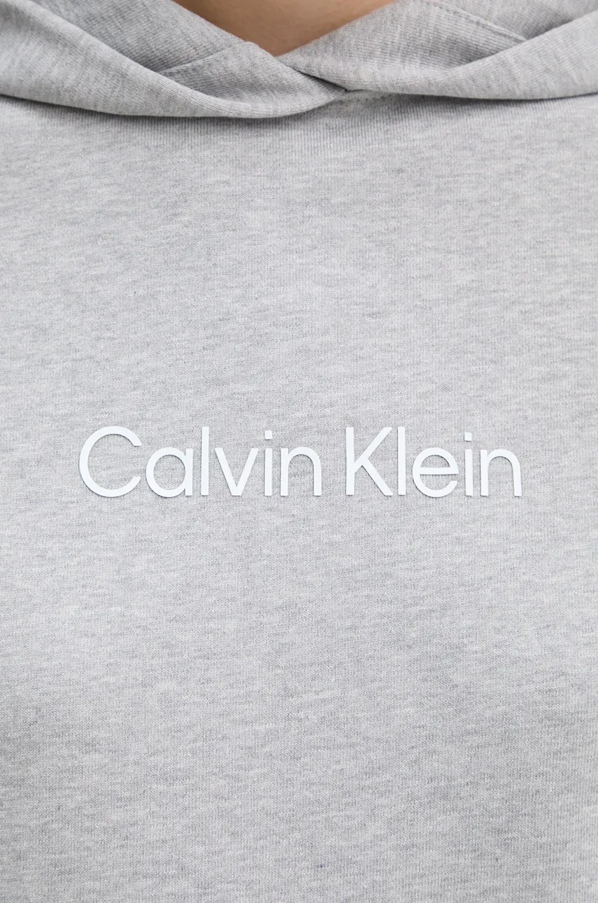 Βαμβακερή μπλούζα Calvin Klein γυναικεία, χρώμα: γκρι, με κουκούλα, K20K205449 φωτογραφία