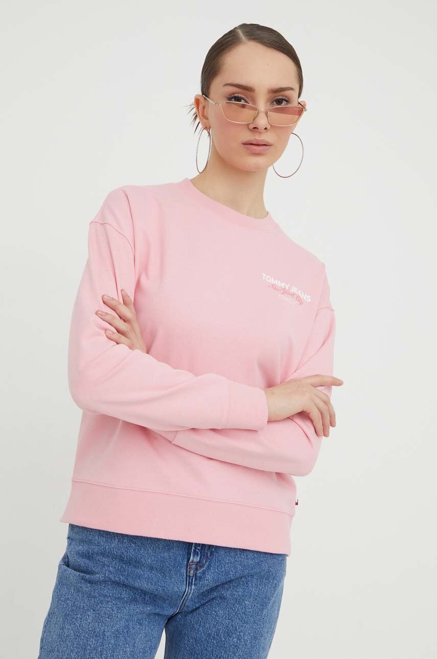 Levně Mikina Tommy Jeans dámská, růžová barva, s potiskem, DW0DW17336