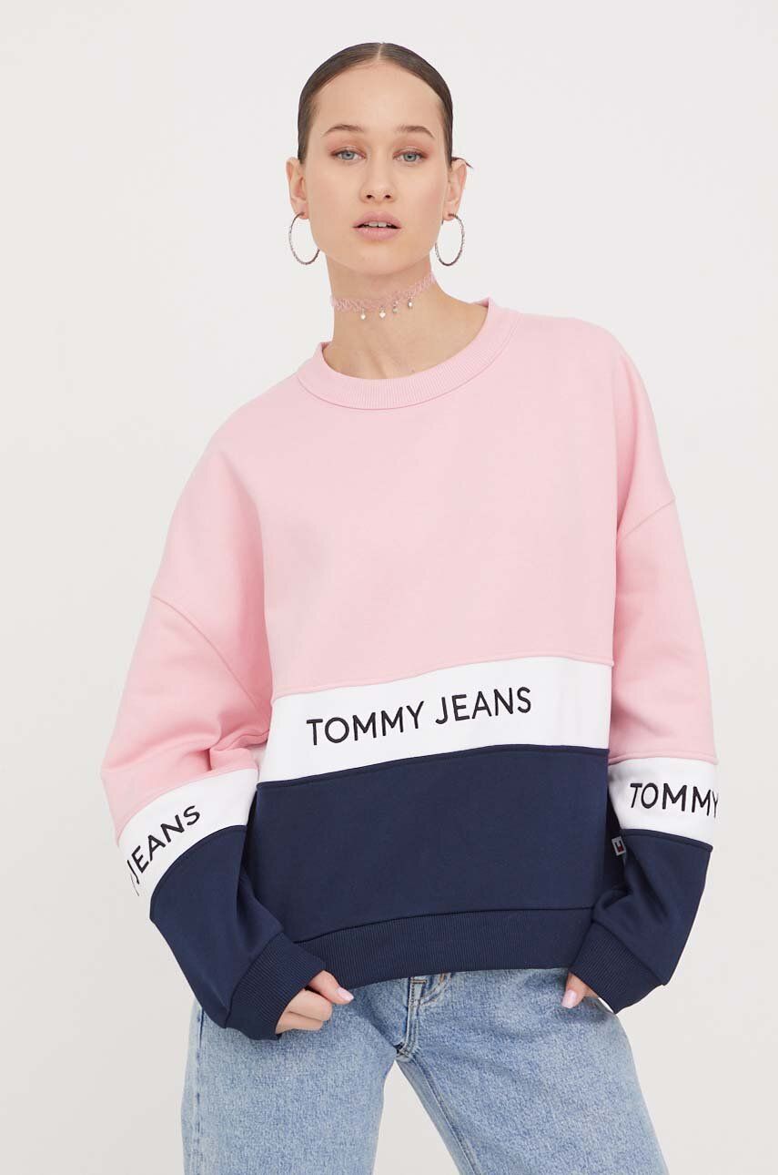 Tommy Jeans bluză femei, culoarea roz, cu model DW0DW17705