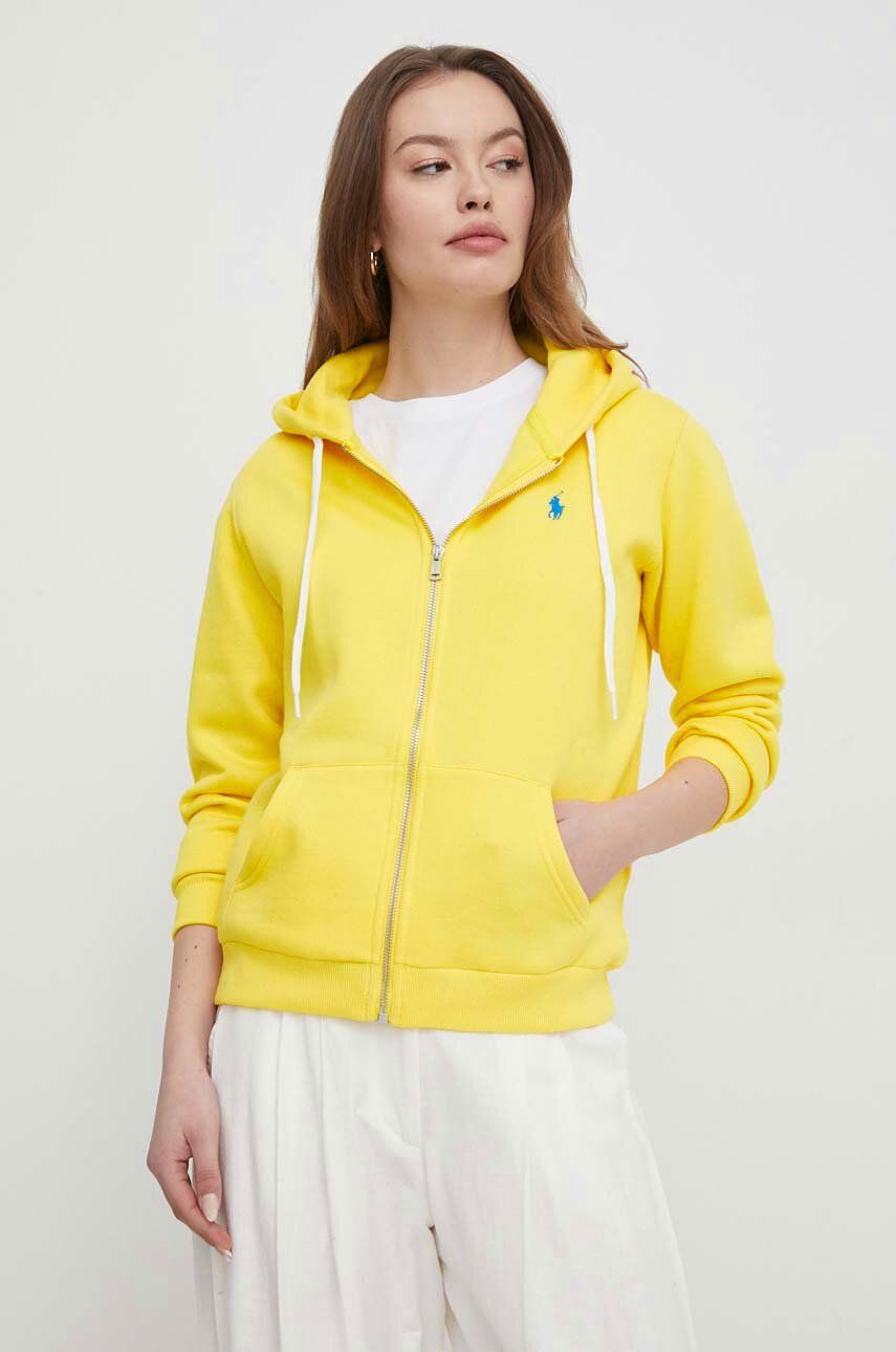 Levně Mikina Polo Ralph Lauren dámská, žlutá barva, s kapucí, hladká, 211943008