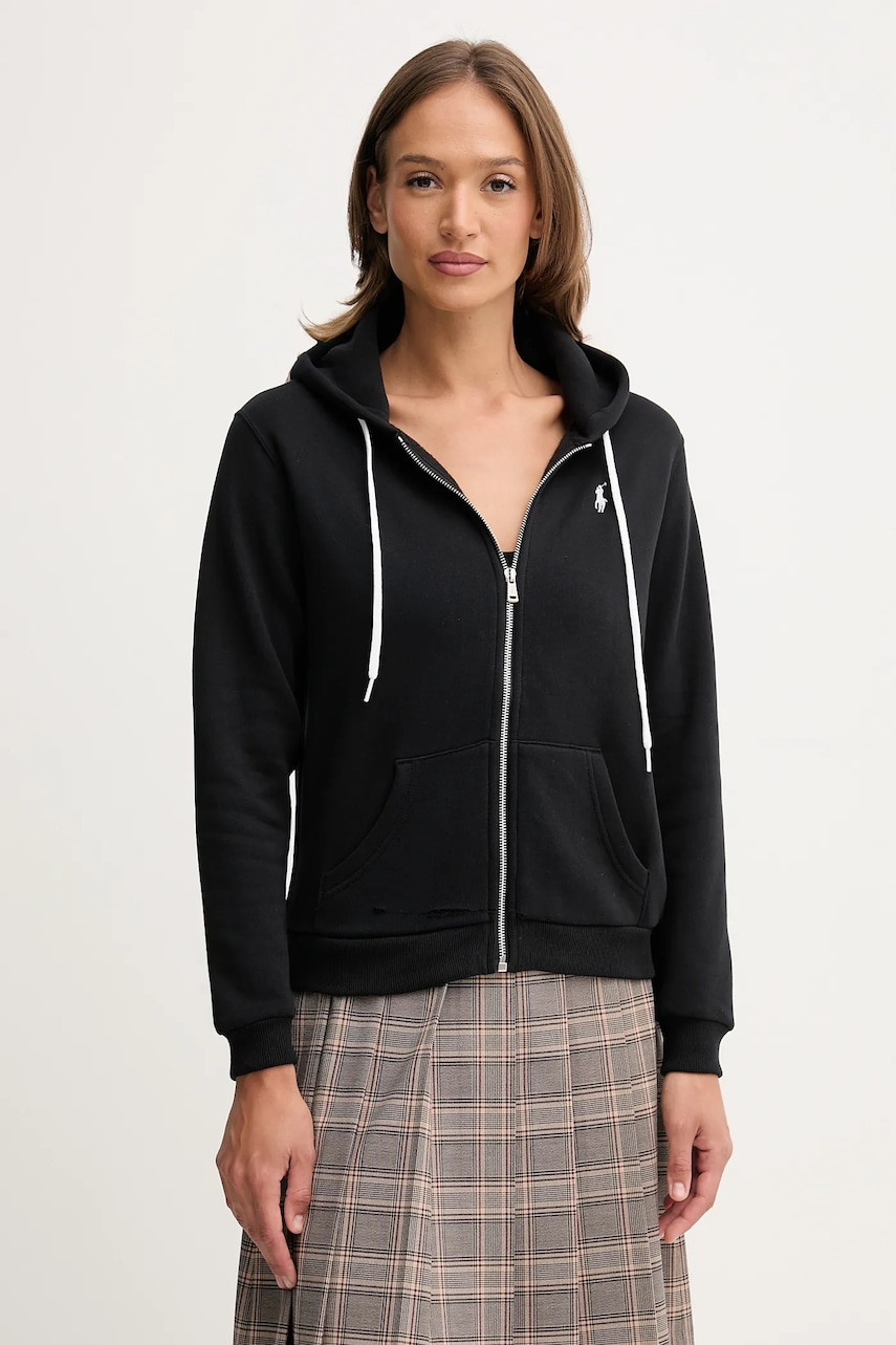 Mikina Polo Ralph Lauren dámská, modrá barva, s kapucí, hladká, 211943008