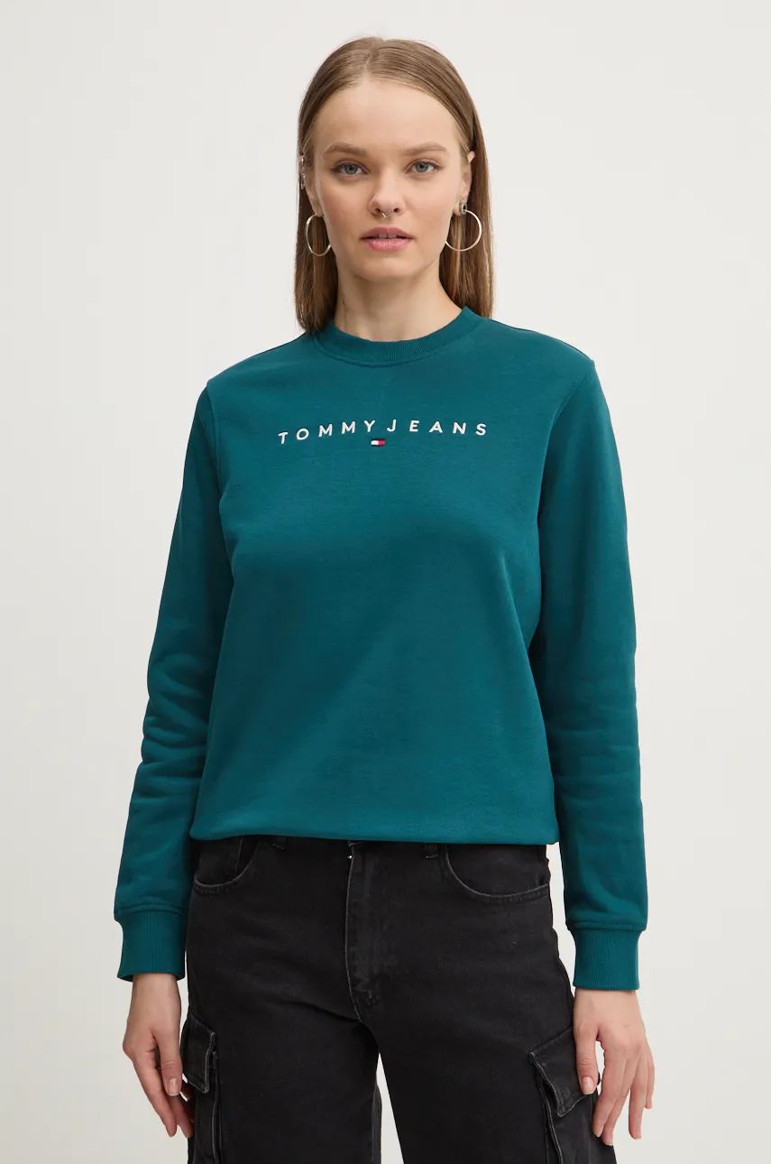 Tommy Jeans bluza femei, culoarea verde, cu imprimeu, DW0DW17323