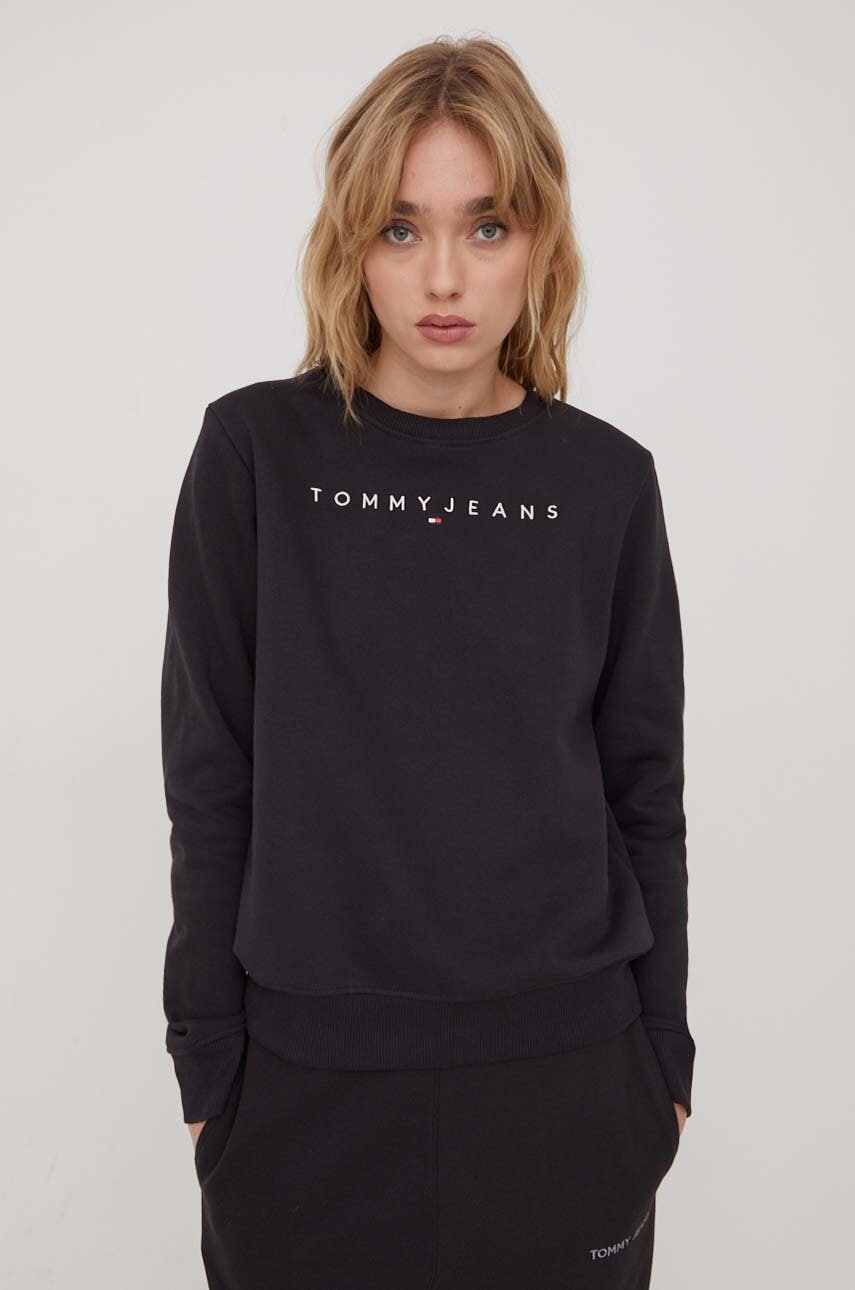 Tommy Jeans bluză femei, culoarea negru, cu imprimeu DW0DW17323