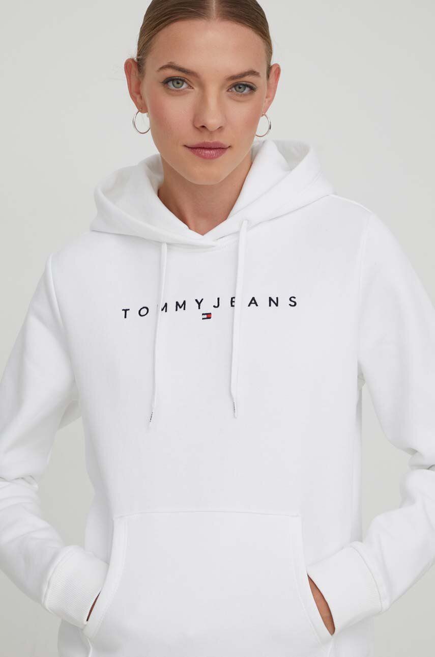 Dukserica Tommy Jeans za žene, boja: bijela, s kapuljačom, s aplikacijom, DW0DW17324