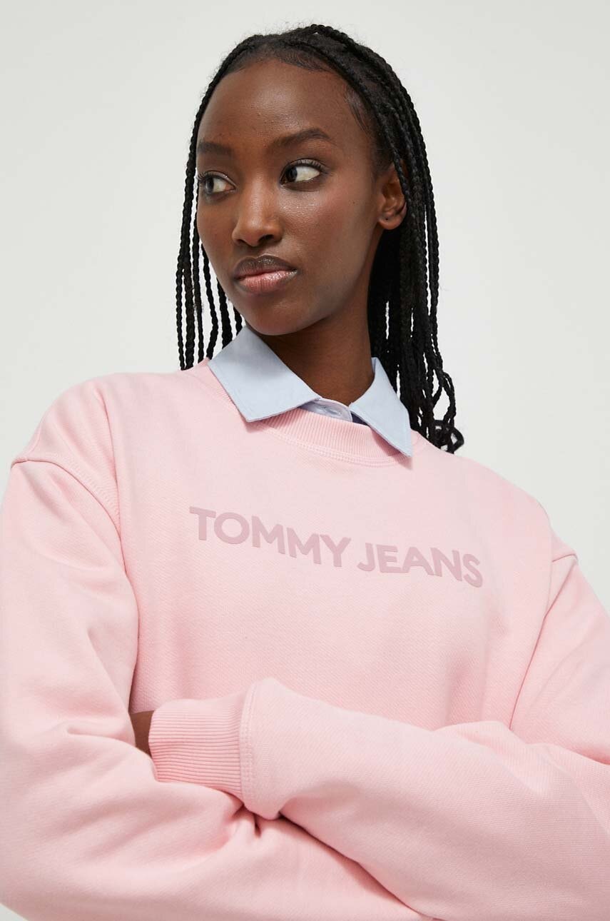 Tommy Jeans Hanorac De Bumbac Femei, Culoarea Roz, Cu Imprimeu