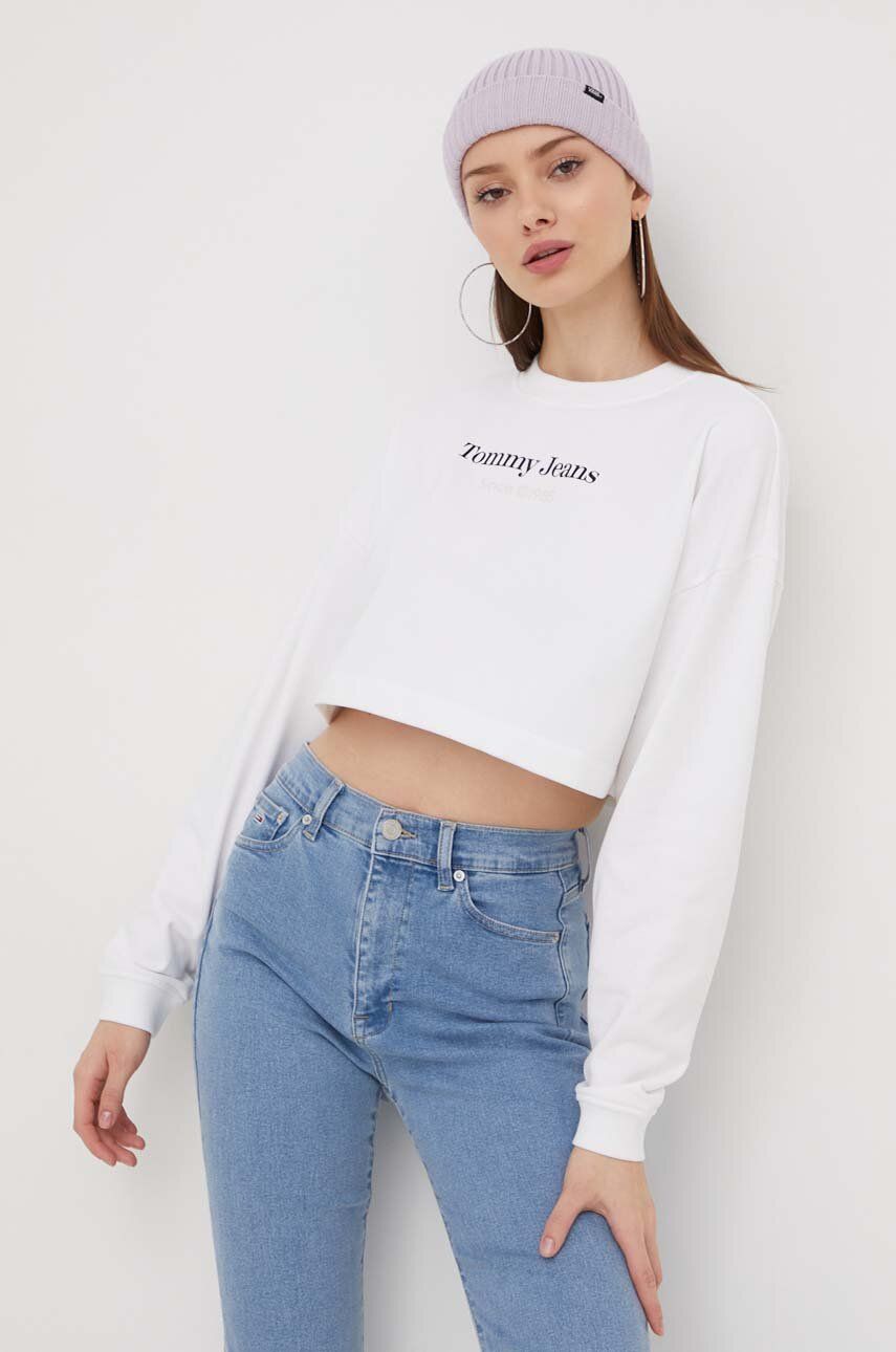 Tommy Jeans bluza femei, culoarea alb, cu imprimeu