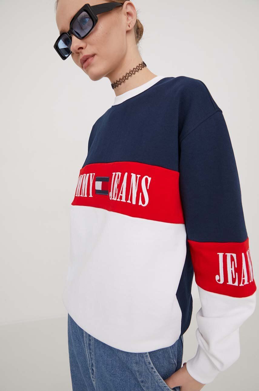 Levně Mikina Tommy Jeans dámská, tmavomodrá barva, vzorovaná, DW0DW17514